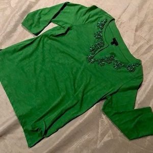 Talbot Beaded & Ribbon green Top 100% Cotton